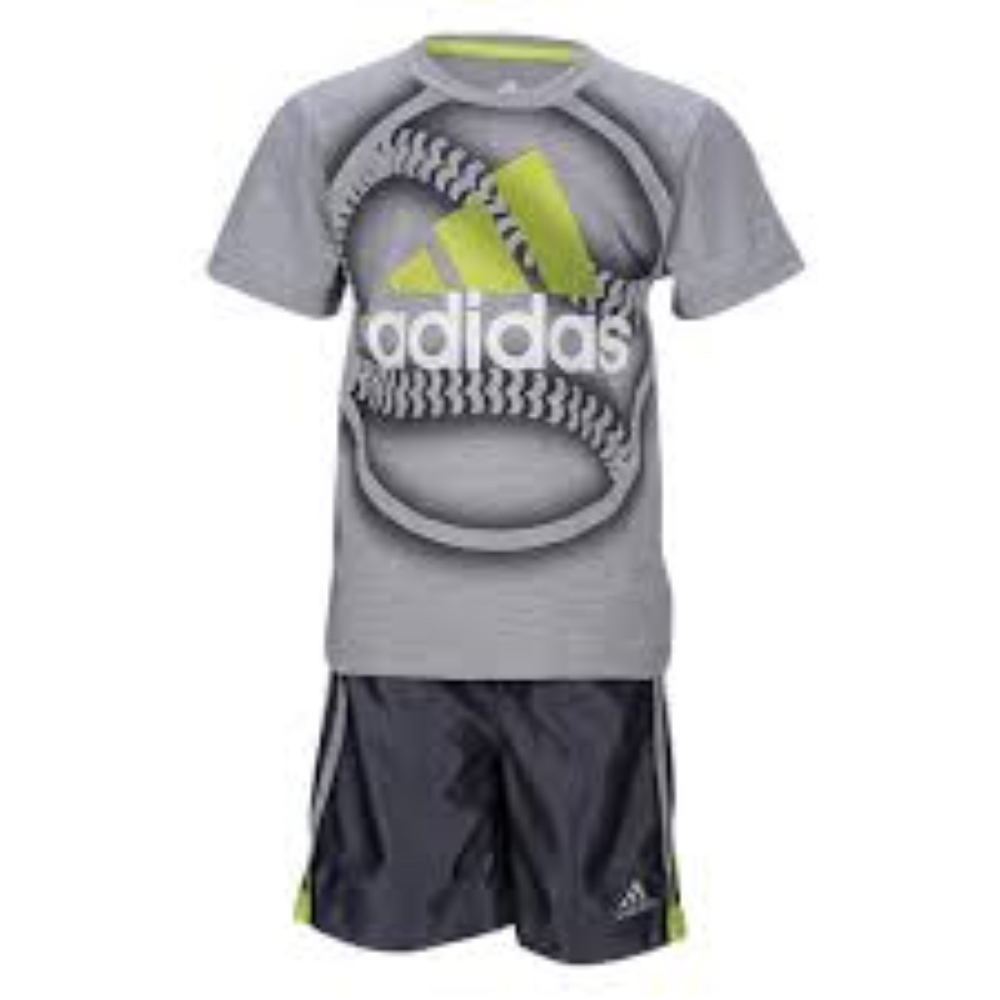 Adidas toddler grey/green tee and shorts (18 mo)